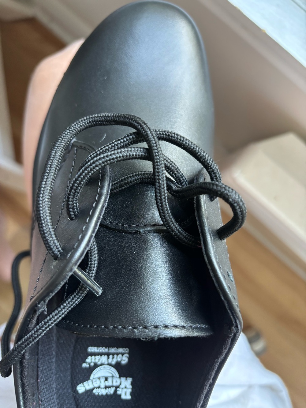 Dr. Martens Black Leather Platform Derby Shoes with Yellow Stitching - Picture 10 of 12
